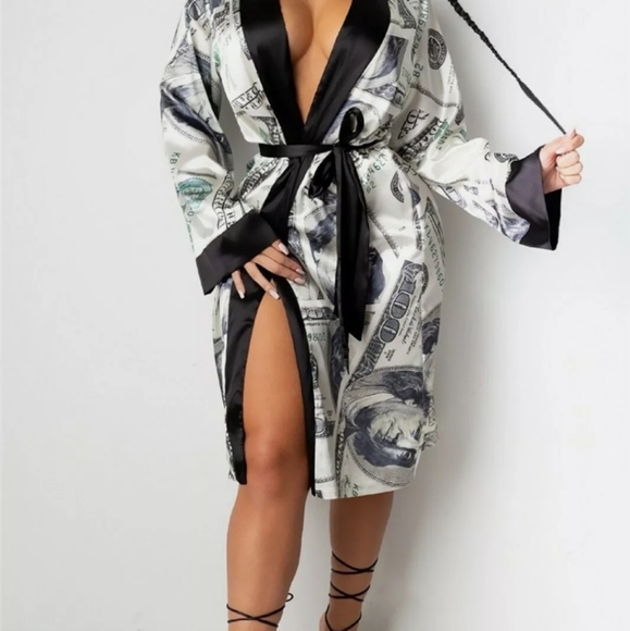 Money Print Satin Robe - Picture 2 of 2